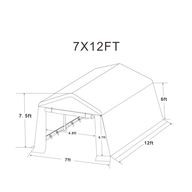 7X12ft Portable Garage Shelter Storage Gazebo, Heavy Duty With 2 Doors & Vents, Waterproof Snow For Motorcycle, Garden Tools Outdoor Tent Shelter, Rust Proof , Firewood