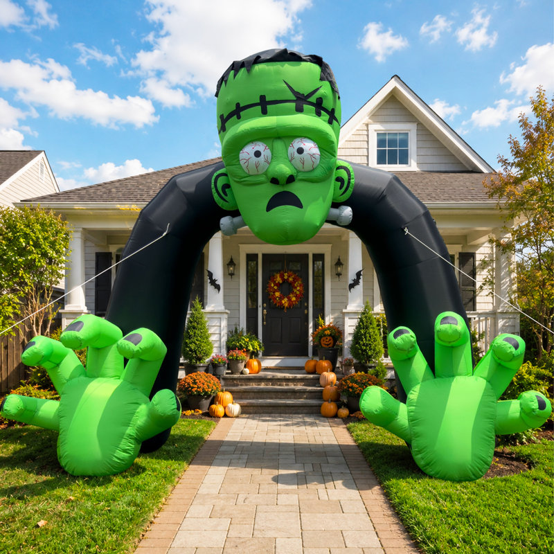  Décoration d'extérieur gonflable en forme d'arche gonflable de 14 pieds d'Halloween Frankenstein