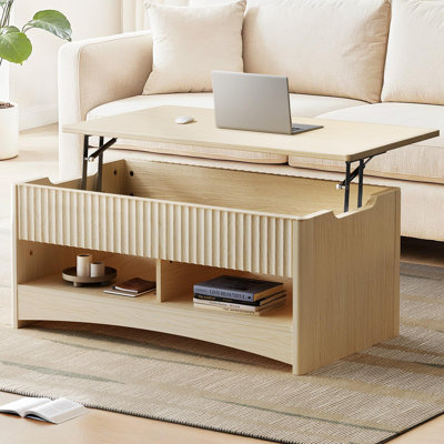 Modern Lift-Top Coffee Table with Hidden Storage & Open Shelves