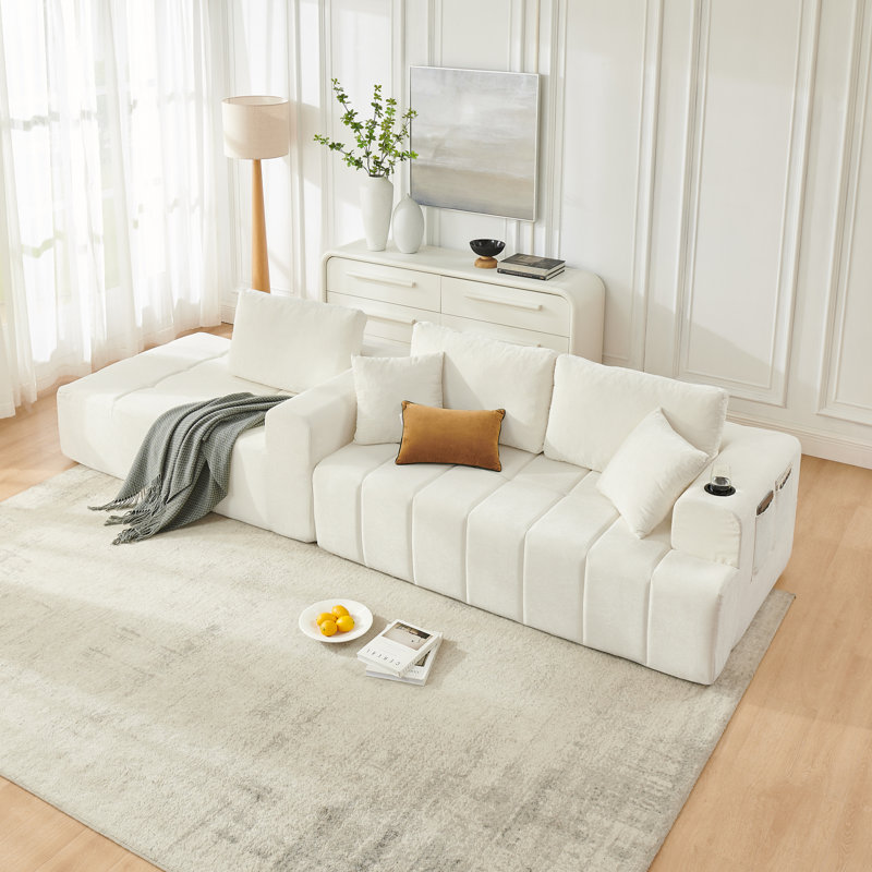 Canapé d'angle à compression, canapé en chenille de 274 cm (108 pouces), salon moderne, Beige 2