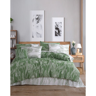Luxury 100% Cotton Ranforce Single Quilt Cover Set, Green & White | Duvet Cover 61 x 79 & Pillowcase 20 x 31 | 140 Thread Count, Machine Washable, Button Closure | Soft, Durable, Perfect for Cozy Bedrooms