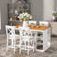 Ensemble de table de salle à manger 60 pouces à hauteur de comptoir pour 4 personnes avec tablettes de rangement à 3 niveaux, chaises rembourrées, blanc éclatant