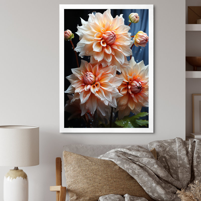 Impression romantique sur toile Vontrel Peach Dahlia, Cadre photo blanc, H 40 po x l 30 po x P 1,5 po