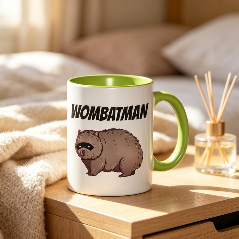 A Ceramic Coffee Mug Featuring a Wombat Logo, Perfect for Enjoying Tea, Milk, Or Water.