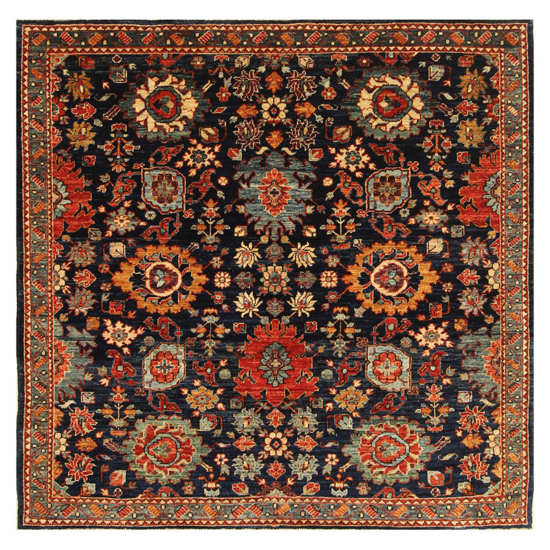 Hand-Knotted High-Quality Blue Square Area Rug