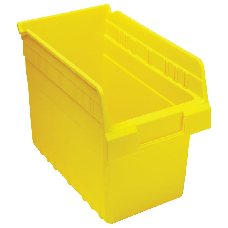Economy Shelf Bin, nesting, 6-5/8"W x 11-5/8"L x 4"H, (7) divider slots, rear hanglock, molded-in label holder, polypropylene, , case of 30