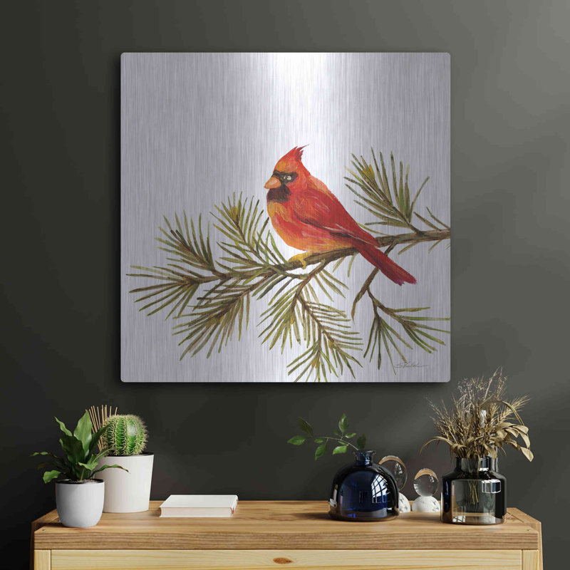 Luxe métal Art «Cardinal Christmas V On White» par «Cardinal Christmas V On White» par Silvia Vassileva, H 24 po x l 24 po