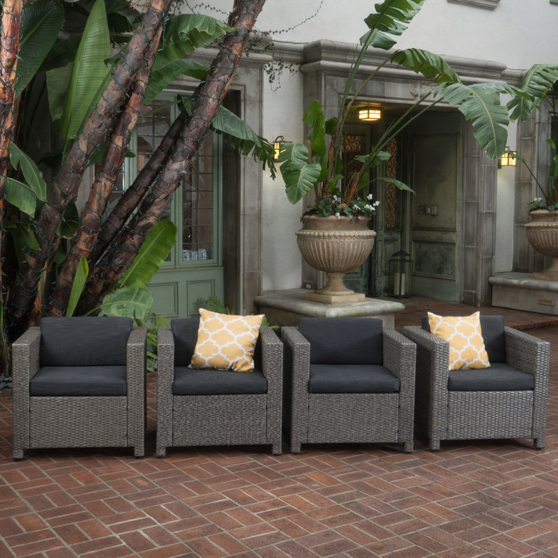Outdoor Wicker Rattan Club Chair, Gray, Black