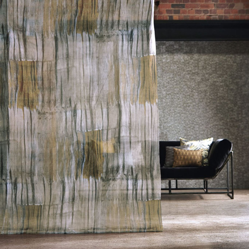Yuti Fabric, Saffron/Pewter/Charcoal