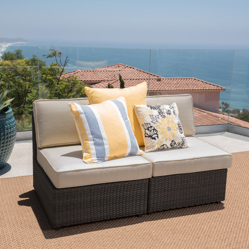 Wicker Outdoor Armless Lounge Chair, Dark Brown, Beige