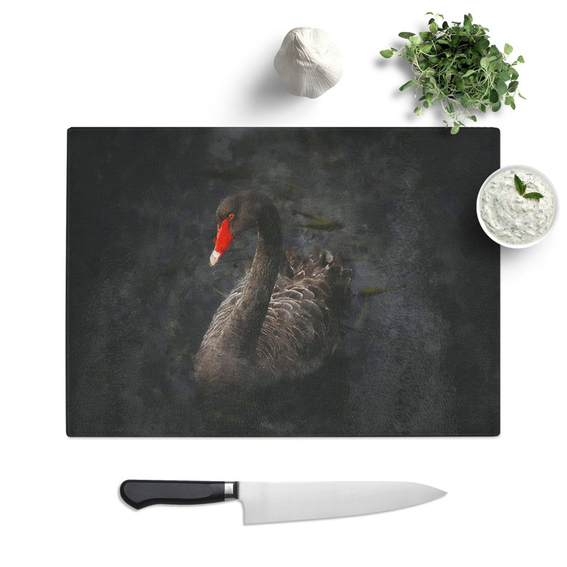 Black Swan Painting Chopping Board, 0.4cm H x 20cm W x 29cm L