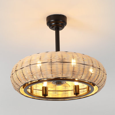 Cassidy 23" 6-Light Modern Bohemian 6-Speed Metal/Rattan Mobile-App/Remote-Controlled Height-Adjustable Lantern LED Ceiling Fan