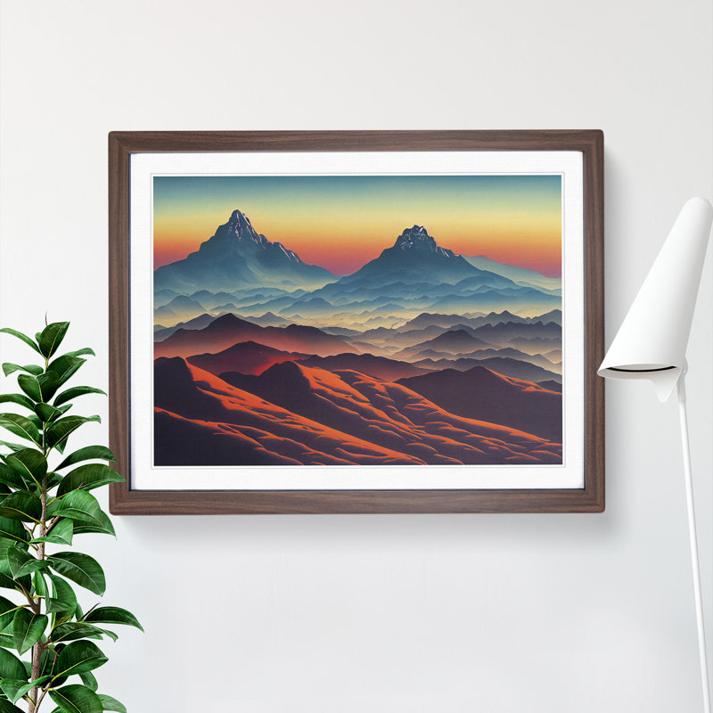 Mountain Sunset - Single Picture Frame Print, 46cm H x 64cm W x 2cm D, Walnut Framed