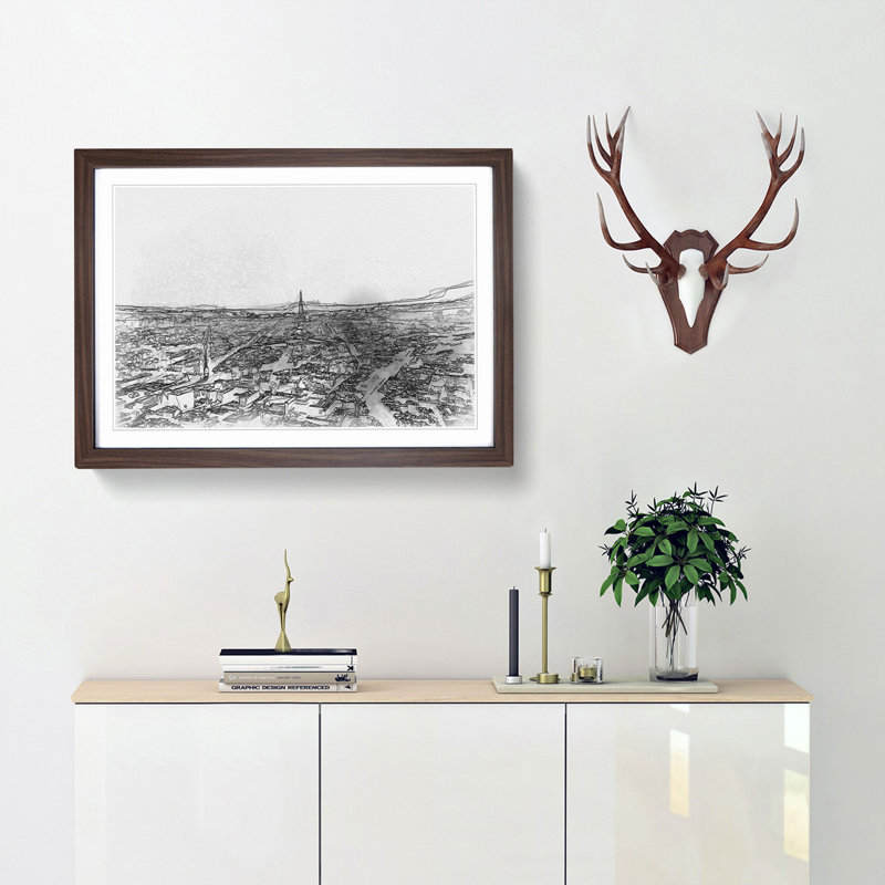 Paris Skyline in Abstract - Framed Print, 27cm H x 36cm W x 2cm D, Walnut Framed