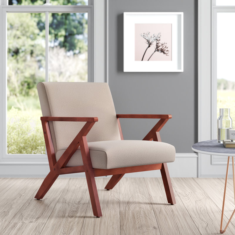 Aranya 28.5'' Wide Armchair With Solid Wood Frame, Sandy Beige Polyester Blend
