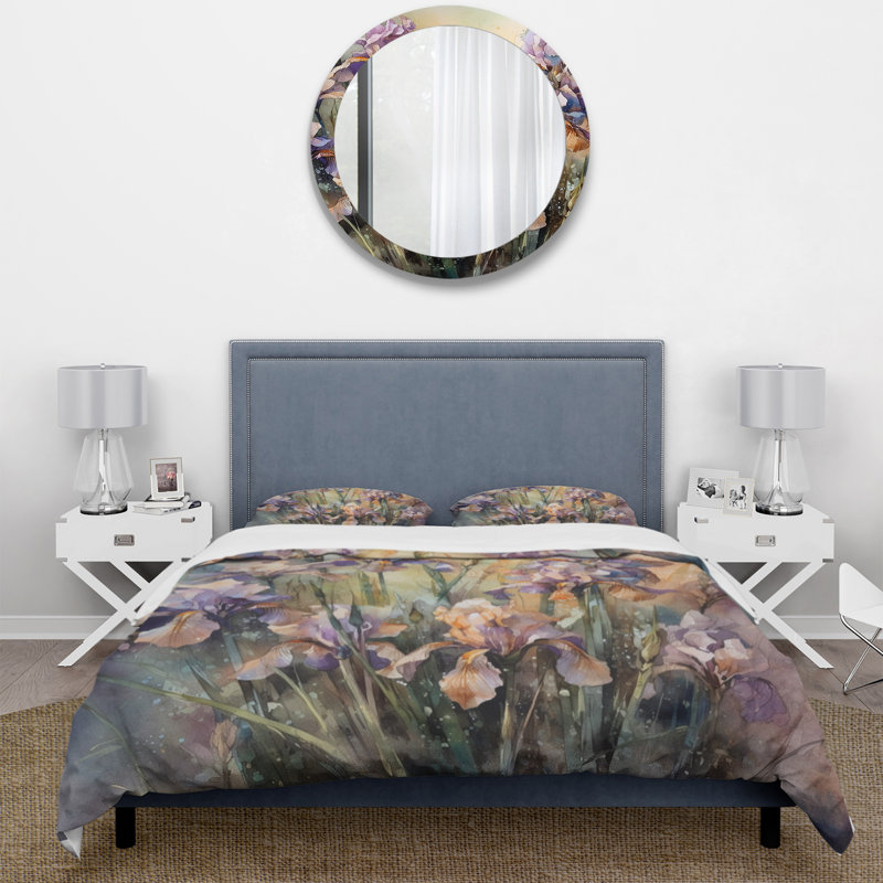 Ensemble de housse de couette en microfibre / polyester mauve / vert Wild Iri S II Bedding