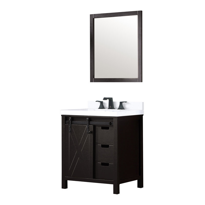 Marsyas 30 in W x 22 in D Bath Vanity, Faucet Set and 28 in Mirror, Brown, White Cultured Marble