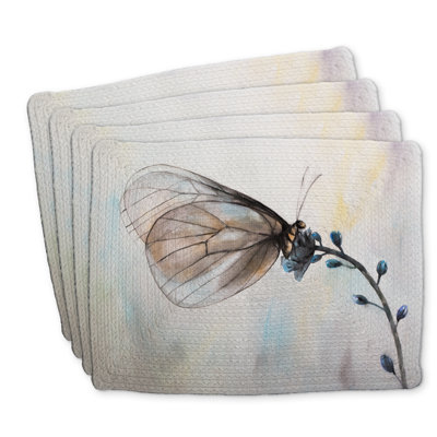 Napperon papillon sur fleurs bleues tressées - ensemble de 4