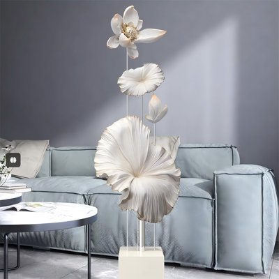 Élément de décoration sur pied 9,84 "haut de gamme beige en forme de lotus