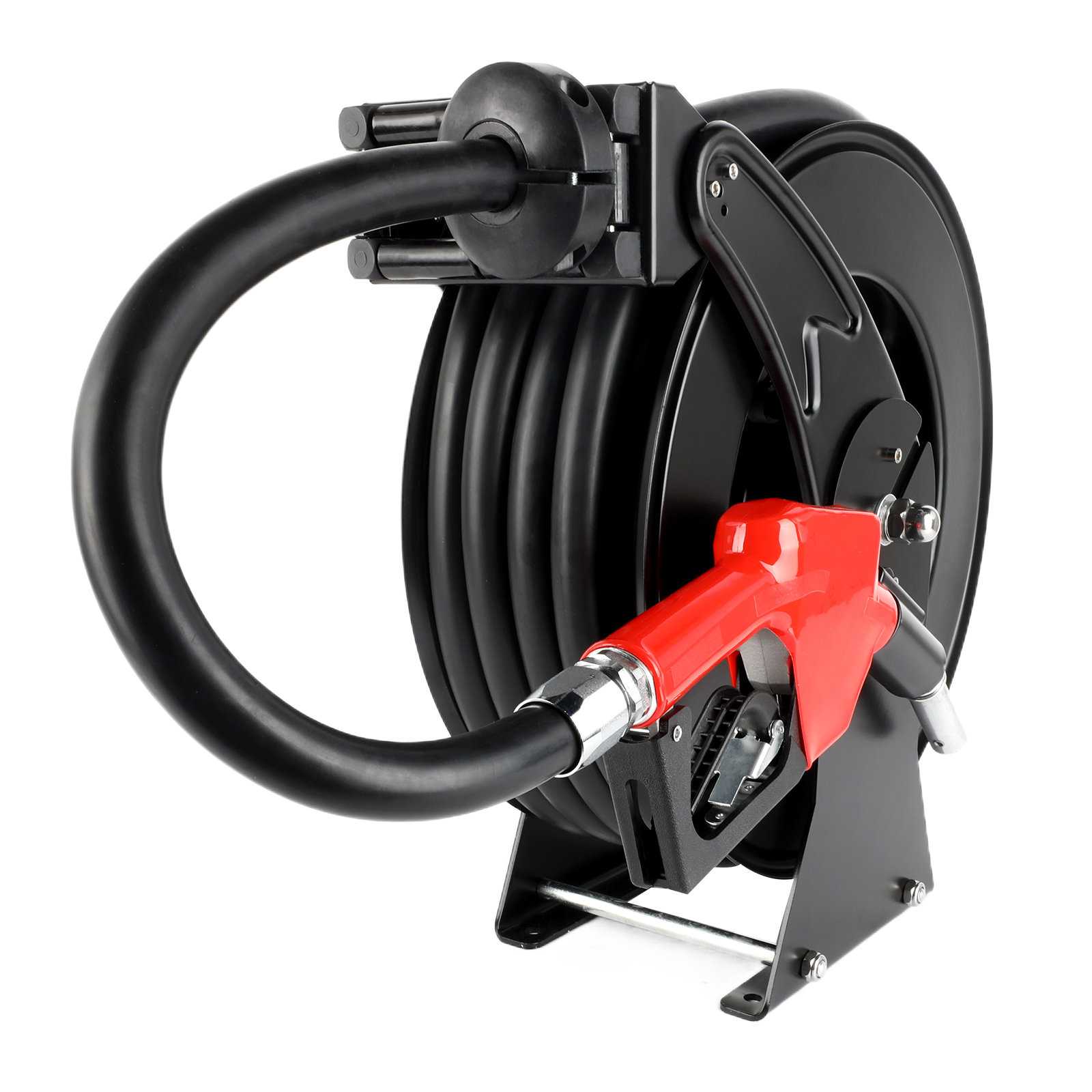 Domccy Fuel Hose Reel Retractable with Fueling Nozzle 3/4 x 50' Spring Driven Diesel Hose Reel 300 PSI Finish: Black