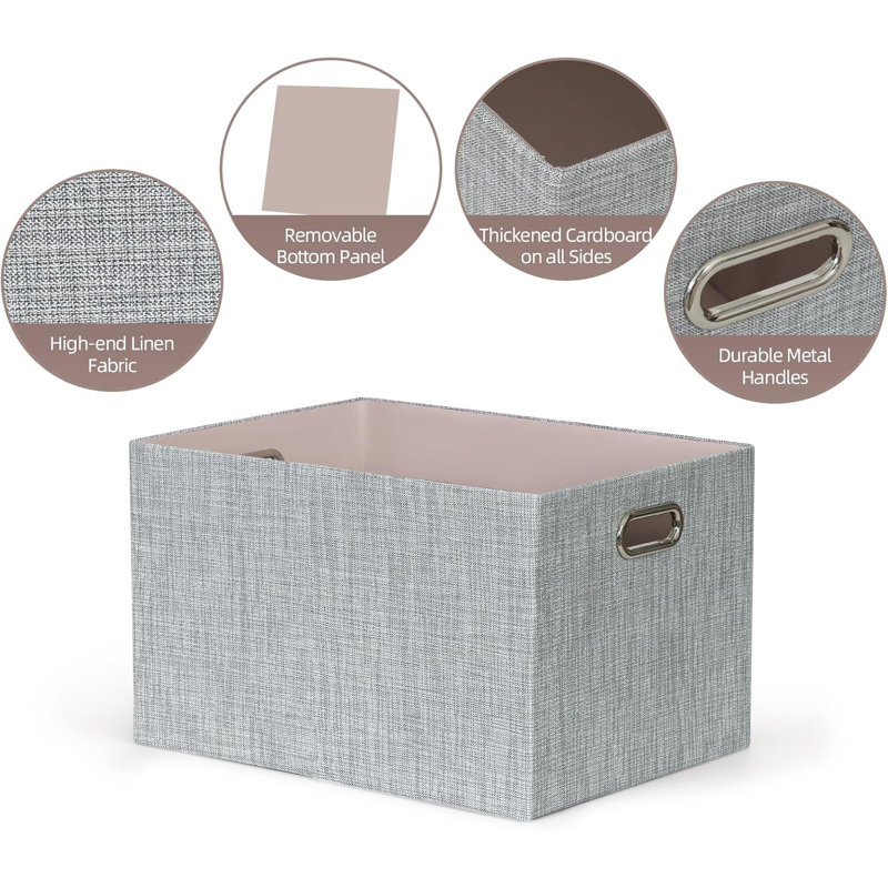 4-pack Silver Gray Linen Collapsible Storage Bins