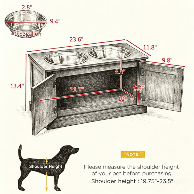 Ensemble de bols pour chiens surélevés en acier inoxydable, acier, PE, ensemble de rangement surélevé brun clair, grande capacité