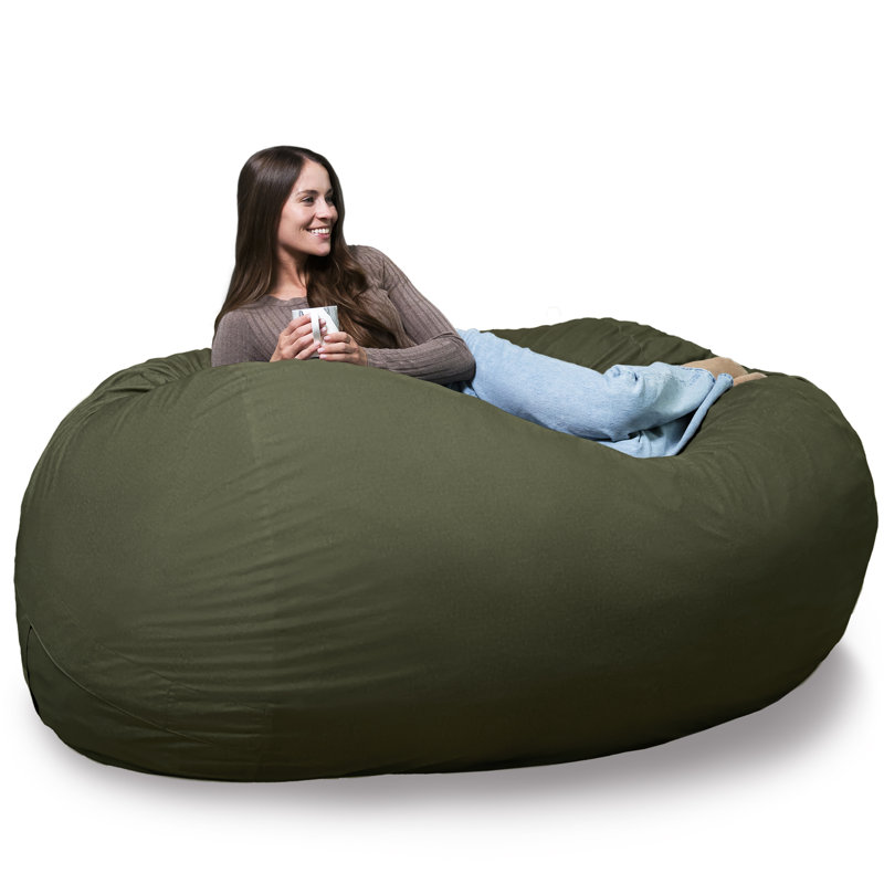 Big Joe Fuf Giant Foam Bean Bag Chair, Oversized Couch with Removable Cover for Kids, Teens, Adults, Forest Green Velveteen, Durable Woven Polyester