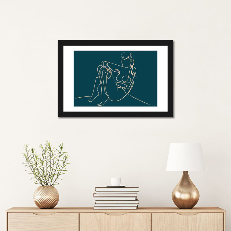 «Teal Nude», reproduction sur toile, H 24 po x l 32 po x P 1 po, Papier d'art encadré noir