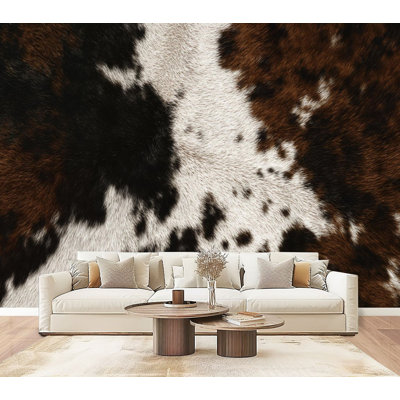 Peel and Stick Wallpaper Cowhide Fur Brown Black White Spots Wall Murals 69"H x 96"W Removable PVC Wall Paper Self-Adhesive Wall Decor for Bedroom Living Room Home Office