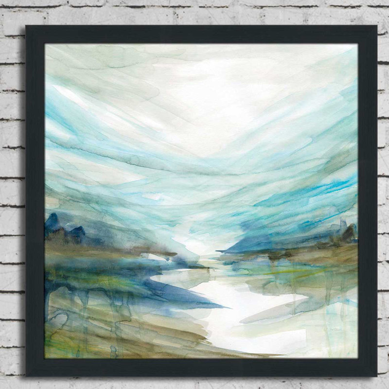 « mou river reflection », reproduction de peinture à l’aquarelle encadrée, H 27,5 po x l 27,5 po x P 0,75 po