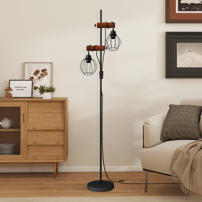 Tapatha Vintage Floor Lamp with 2 Lights, Industrial Standing Reading Light, Bedroom, Living Room