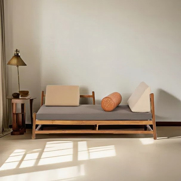 Chaise longue paresseuse simple en bois massif et élégante, Gris chaleureux, Orienté à droite