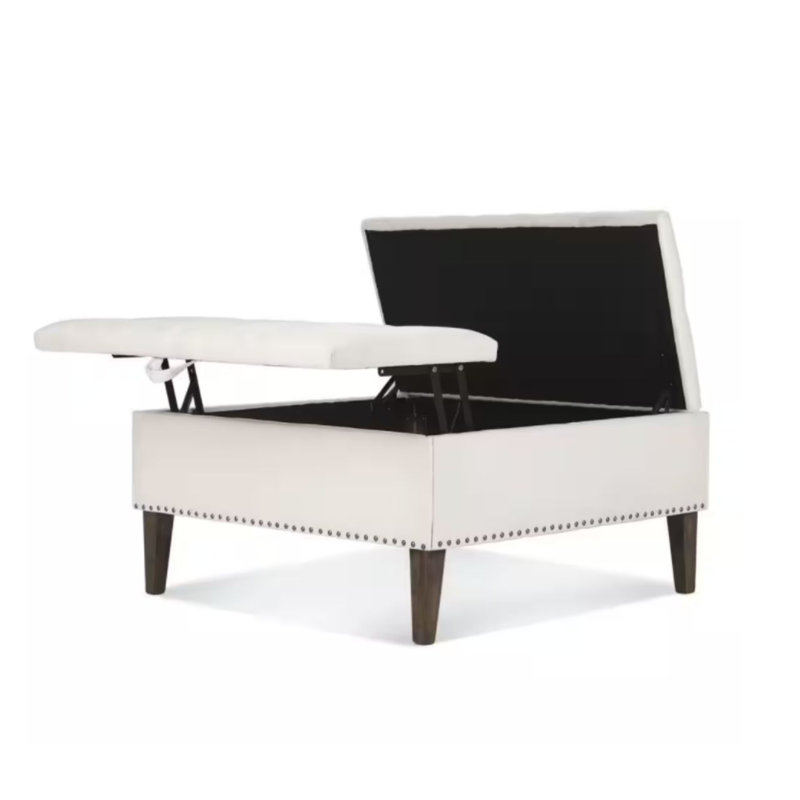 36 In. W White/double Open Door fabric Square Coffee Table Storage Ottoman