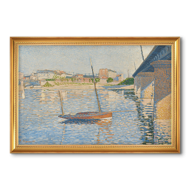 Le Clipper, Asnières, 1887 - Paul Signac - Toile encadrée sur mesure, 28x40 INNER SIZE, Framed Canvas, Beaded Florentine Gold