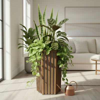 Hexagon Column Planter SM - Grey Brown