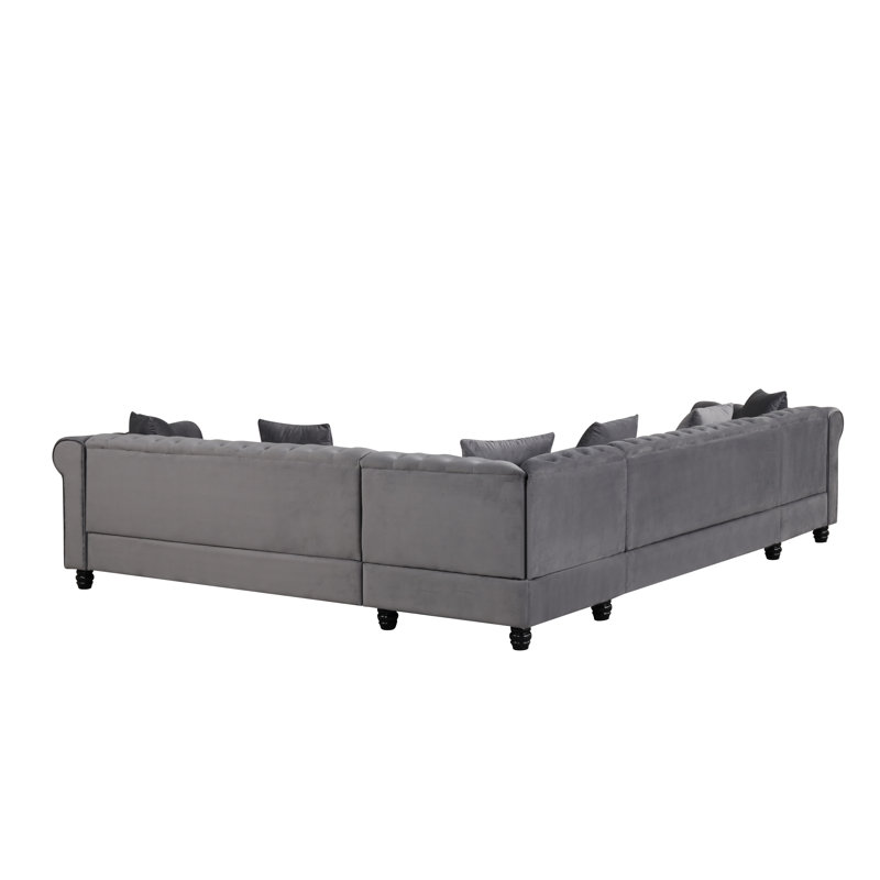 Wespi 5 - Piece Upholstered Sectional, Gray Velvet