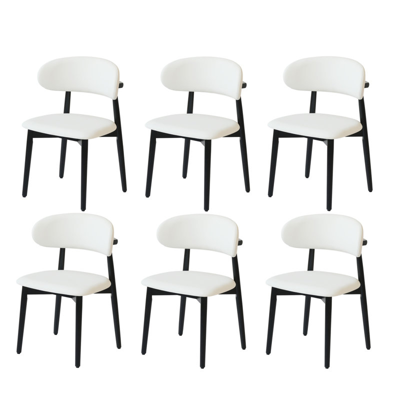 Ensemble de 6 chaises de salle à manger modernes rembourrées en similicuir et bois d'hévéa, Noir