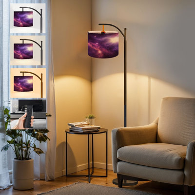 PeeNoke Arc Floor Lamp Stars galaxy Tall Modern Standing Lamp LED Adjustable Linen Lampshade 3 Color Temperatures