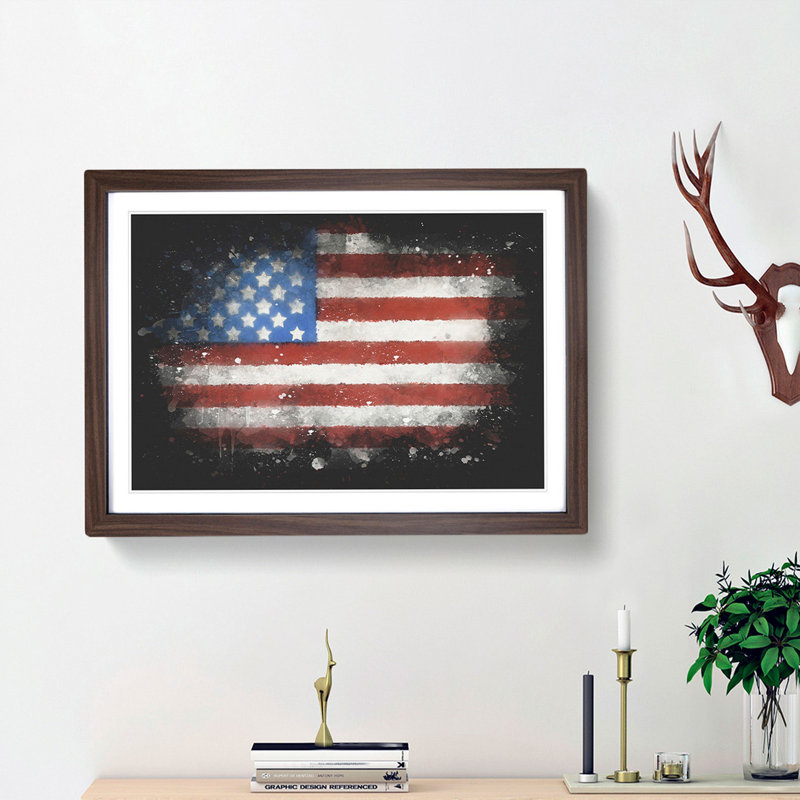 Painted American Flag - Picture Frame Graphic Art Print, 33cm H x 45cm W x 2cm D, Walnut Framed