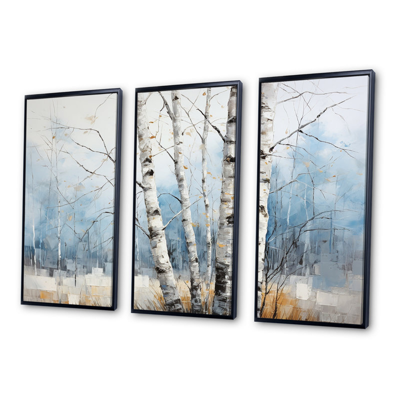 Ensemble de décorations murales White Birch Trees Forest Winter Scenery III - Tree Birch, H 28 po x l 36 po