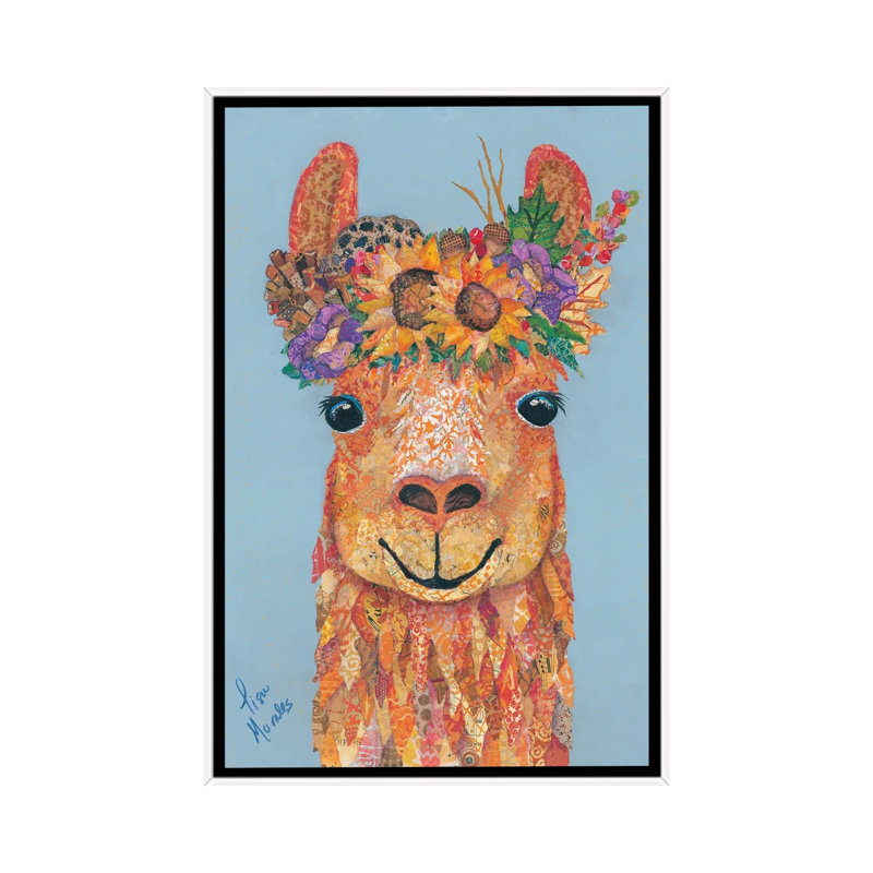 «Llama Autumn», reproduction d'art sur toile encadrée, 60" x 40", Framed Canvas, White