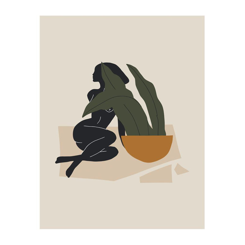 Green Goddess Abstract Scandi - Single Picture Frame Print, 134.112 cm H x 108.712 cm W, Satin Black