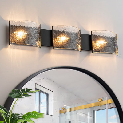 3-light Dimmable Hammered Glass Bath Bar