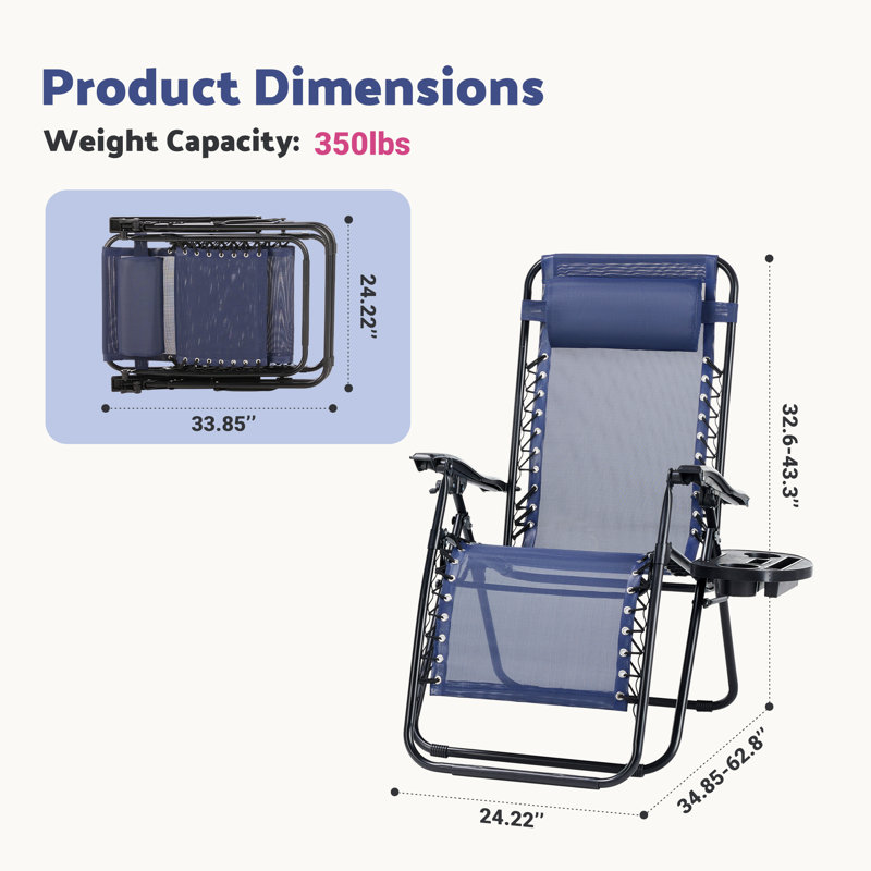 Ensemble de chaises longues d'extérieur inclinables sans gravité avec parasol de patio, Bleu