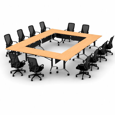12 Person Fold-up Training Tables, Extra Long for Seminars and Conferences with Thick Tops, Fold-Up Legs & Integrated Power Boxes includes commercial Office Chairs.