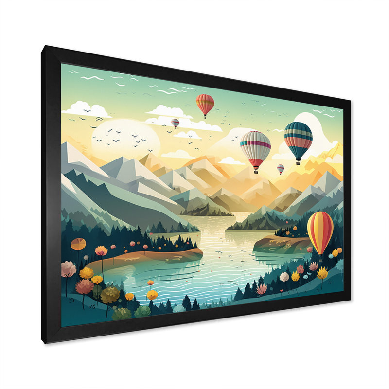 «Hot Air Balloon Off Into The Sky I», reproduction sur toile, Cadre simple noir, H 12 po x l 20 po x P 1 po