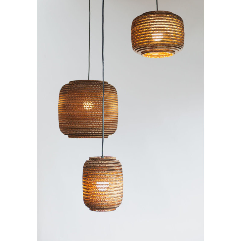 Scraplight Recycled Cardboard Pendant Light - Ausi, 14" H x 14.5" W x 14.5" D, Brown