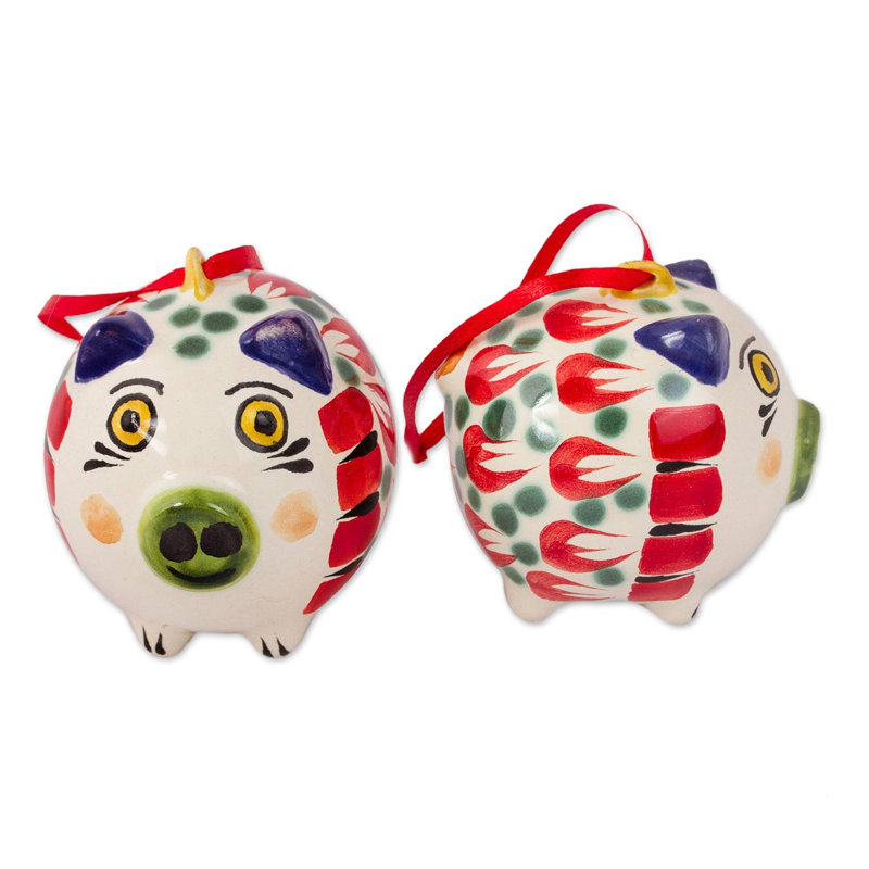 Figurine décorative à pendre en céramique Holiday Pigs