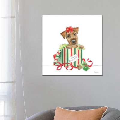 Holiday Paws II On White No Words by Beth Grove - Wrapped Canvas Print