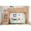 Lit mezzanine simple avec garde-robe et espace de rangement intégrés, lit mezzanine en bois massif avec tablettes à côté, garde-corps pleine longueur et escalier, pas de sommier nécessaire, naturel profond-662605788-662605779